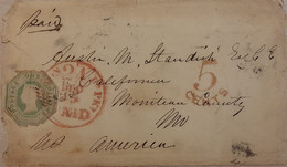 UK GB GREAT BRITAIN 1856 Under Paid Cover Franked With One Shilling Embossed Newcastle To USA Add 5c Charged In USA Scan - Briefe U. Dokumente