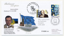 FRANCE - Env 0,60 Pierre Pflimlin + Vignette Id. 50 Ans Du Parlement Européen - Strasbourg - 11/3/2008 - Cartas & Documentos