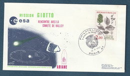 ✈️ France - Premier Jour - FDC - Mission Giotto - Rencontre Avec La Comète De Halley - 1986 ✈️ - 1980-1989