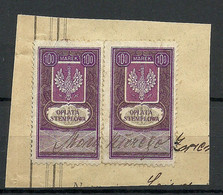 POLEN Poland -1920ies - 2 Documentary Tax Stempelmarken Revenue Oplata Stemplowa 100 M On Out Cut - Revenue Stamps