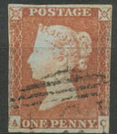 GB QV 1 D Redbrown Unplated (AC) Almost 3 Margins, VFU, VARIETY/ERROR: No Frameline Under „C“, R! - Oblitérés