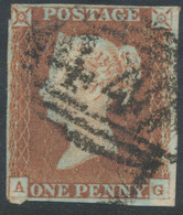 GB QV 1 D Redbrown Unplated (AG) 4 Margins, VFU With Numeral „447“ (LEEDS) - Oblitérés