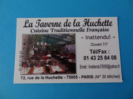 Carte De Visite Restaurant La Taverne De La Huchette 75 Paris - Visiting Cards