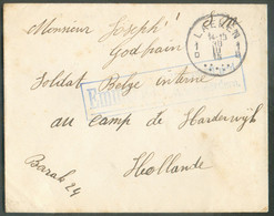 Enveloppe En S.M. Obl. Sc . De LAEKEN 30-III-1915 Vers SOLDAT Belge INTERNE Au Camp De HARDERWIJK (P-B) + Censure De EMM - Prisonniers