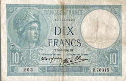 Billet De Banque France 10 F Dix Francs Type Minerve  Date 26/9/1940 - 10 F 1916-1942 ''Minerve''