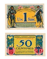GRENOBLE - LOT 2 BILLETS UN FRANC 1917 - CINQUANTE CENTIMES 1917 - Chambre De Commerce