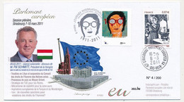 Env. 0,87E Marie Curie + Vignette Journée De La Femme - Strasbourg Parlement Européen G.A 8/3/2011 / M. Schmitt, Hongrie - Briefe U. Dokumente