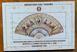 MONETA  L. 500 ARGENTO - GIOACCHINO ROSSINI  - FOLDER ORIGINALE COMPLETO - Tamaño Grande : 1981-90