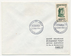 FRANCE - Env Affr. 8F Pétrarque - Obl Premier Jour Fontaine De Vaucluse 10 Nov 1956 - Briefe U. Dokumente