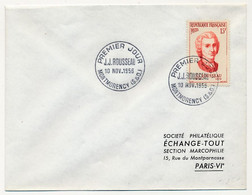 FRANCE - Env Affr. 15F Jean Jacques Rousseau - Obl Premier Jour Montmorency (S Et O) 10 Nov 1956 - Lettres & Documents