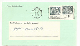 56359 ) Canada Post Card Halifax Postmark 1973 Notice Of Postage Due - Cartes Illustrées Officielles