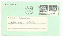 56359 ) Canada Post Card Halifax Postmark 1973 Notice Of Postage Due - Enteros Postales Del Correo