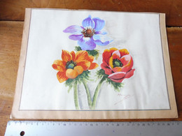 Aquarelle  FLEURS  "anémones ?" Signé Murzin  Dimensions Hors - Tout 32cm X 22cm - Acuarelas