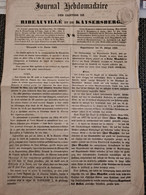 Papier Timbre Sur Journal HEBDOMADAIRE RIBEAUVILE KAYSERESBERG 1860 COMICE AGRICOLE - Brieven En Documenten