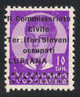 LUBIANA 1941 Ljubljana Slovenia Italy Yugoslavia R. Commissariato Civile OVERPRINT Occupation 10 Din King Peter - Lubiana