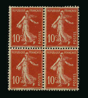 FRANCE - YT 138 X4 ** - SEMEUSE 10c Rouge Type IA - BLOC DE 4 TIMBRES NEUFS ** - 1906-38 Semeuse Camée