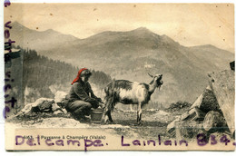 - 4163 - Paysanne à Champéry, ( Valais ), Chévre, Non écrite, épaisse,Phototypie, Coins Ok,  TBE, Scans. . - Champéry