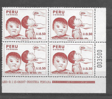 PERU 1987 CHILD VACCINATION CAMPAIGN CHILDREN HEALTH MINT NH BLOCK OF FOUR - Peru