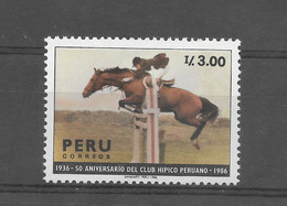 PERU 1987 PERUVIAN HORSE CLUB 50TH ANNIVERSARY HORSES 1 VALUE MINT NH SC 914 - Peru