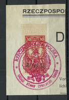 POLEN Poland Ca 1920 Documentary Tax Stempelmarke Revenue Oplata Stemplowa 30 Gr. O On Out Cut - Fiscali