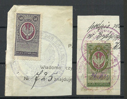 POLEN Poland 1920ies Documentary Tax Stempelmarken Revenue Oplata Stemplowa 50 & 100 M. O On Out Cut - Fiscaux