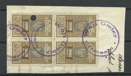 POLEN Poland 1920ies Documentary Tax Stempelmarken Revenue Oplata Stemplowa 3000 M As 4-block. O On Out Cut - Revenue Stamps