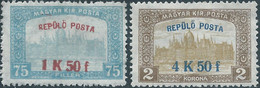 Hungary-MAGYAR,1918 Airmail - Parliament Stamps Of 1917 Surcharged 1.50/75Kr  & 4.50/2Kr ,Gum - Neufs
