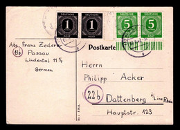 All.Bes. Ziffern - Postkarte PASSAU - Dattenberg - 07.8.47 - Mi.911,915 - Zona AAS