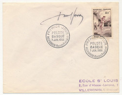 FRANCE - 40F Pelote Basque - Oblitération Premier Jour HASPARREN (Basses Pyr) 7/6/1956 Signée Serres - Lettres & Documents