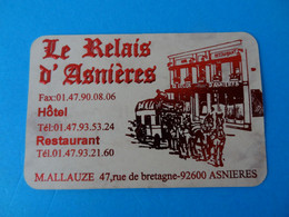 Carte De Visite Hôtel Restaurant Le Relais D'Asnières 92 Asnières - Tarjetas De Visita