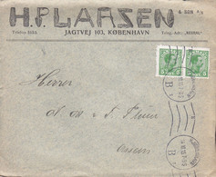 Denmark H. P. LARSEN Staalvarer Jagtvej 103, Tms. Cds. KJØBENHAVN B. (1.) 1915 Cover Brief ASSENS (Arr.) 2x Chr. X. - Briefe U. Dokumente