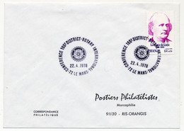 FRANCE - Env 1,00 + 0.20 Leconte De Lisle - Obl. Temp. "Rotary International Conférence 165e District LE MANS 22/4/1978 - Rotary Club