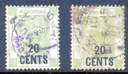 HONG KONG 1891, Queen Victoria 20 CENTS On 30 C In Both Shades Fine Used (SG 45, 45a In 2012 Already GBP 310.-) - Usados