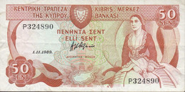 Cyprus 50 Cents 1989, S/N P324890 VF, P-52a, CY B311c - Cyprus