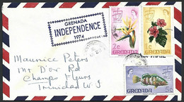 GRENADA 1974 Independence Cover With Flower & Fish,Yellowspotted Rockcod Fish And Hibiscus Flower  AUXILLARY MARKING(*) - Covers & Documents