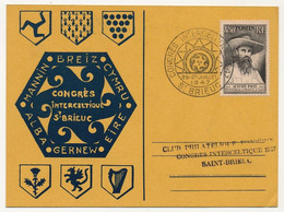 FRANCE - Carte Postale Affr. 4,50F - Obl Temp. "Congrès Interceltique 1947" ST BRIEUC - 26.27 Juillet 1947 - Commemorative Postmarks