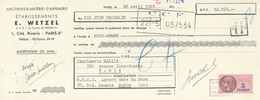 Lettre De Change Machines Et Matériel D'imprimerie - E. Wetzel - Paris - Timbre Fiscal 3F (1953) - Covers & Documents