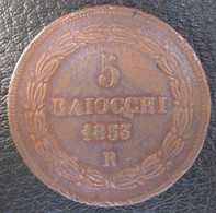 États Pontificaux 5 Baiocchi 1853 R An VII, Pie IX En Cuivre, KM# 1356 - Autres & Non Classés