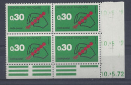 CODE POSTAL N° 1719 - Bloc De 4 COIN DATE - NEUF SANS CHARNIERE - 10/5/72 - 1970-1979