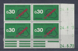 CODE POSTAL N° 1719 - Bloc De 4 COIN DATE - NEUF SANS CHARNIERE - 24/5/72 - 1970-1979