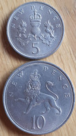 2 X UK / GREAT BRITAIN : VERY NICE 5 NEW PENCE 1975 + 10 NEW PENCE 1973 KM 911& 912 UNC - 10 Pence & 10 New Pence