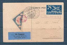 ⭐ Suisse - Aérogramme - Premier Vol - Meeting International Genève Vignette Spatiale Sur Carte Postale Cointrin - 1925 ⭐ - Premiers Vols