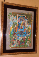 QUADRO CON CORNICE IN RADICA DI BATIK SU SETA DELL'INDIA DEL NORD 1950-60 PERFETTE CONDIZIONI - Oestliche Kunst