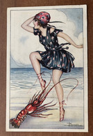 ARTIST SIGNED BUSI GLAMOUR DONNA LADY ARAGOSTA LOBSTER 1919 SERIE  N. 100-6 - Busi, Adolfo