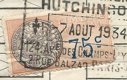 Timbre Fiscal 75c Perforé EH Sur Facture HUTCHISON De 1934 - Briefe U. Dokumente