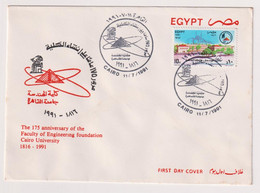 EGS30669 Egypt 1991 Illustrated FDC 175th Anniversary Of The Foundating Of The Faculty Of Engineering, Cairo University - Lettres & Documents