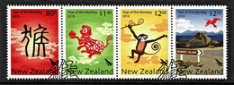 New Zealand 2016 Year Of The Monkey Set As Strip Of 4 Used - Gebruikt