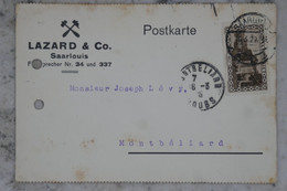 BE5 SAARBIET BELLE CARTE  1929 A MONTBELIARD FRANCE  +++ ACH. LEVY +AFFRANCH. PLAISANT - Entiers Postaux