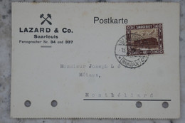 BE5 SAARBIET BELLE CARTE  1926 A MONTBELIARD FRANCE  +++ ACH. LEVY +AFFRANCH. PLAISANT - Enteros Postales