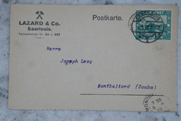 BE5 SAARBIET BELLE CARTE  1928 SARRELOUIS  A MONTBELIARD FRANCE  +++ ACH. LEVY +AFFRANCH. PLAISANT - Postal Stationery